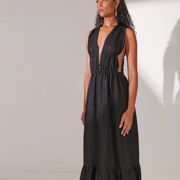 LemLem Women’s Lelisa Black Black Sleeveless Open Side Maxi Dress NEW L - Picture 1 of 16